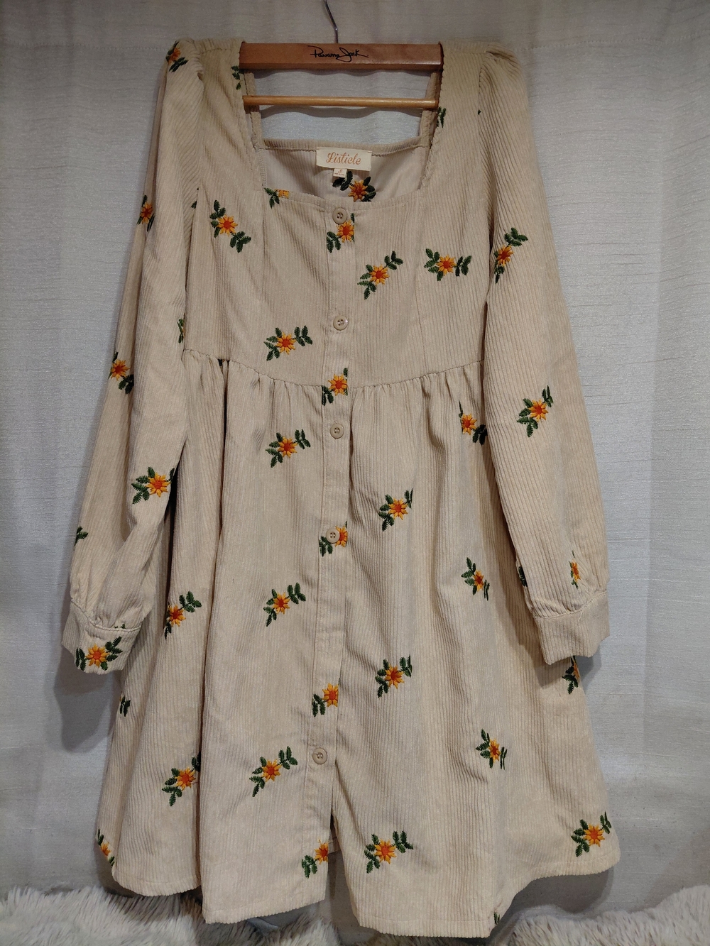 Listicle Cream Dress with Yellow and Green Floral Detail